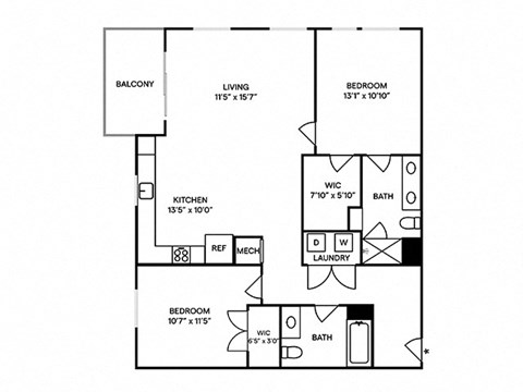 Sentral Old Town - B6 2BR 2BA Floor Plan